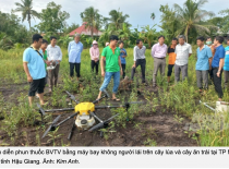 Nông dân Hậu Giang dùng máy bay không người lái phun thuốc cho lúa - Phân bón Điền Gia